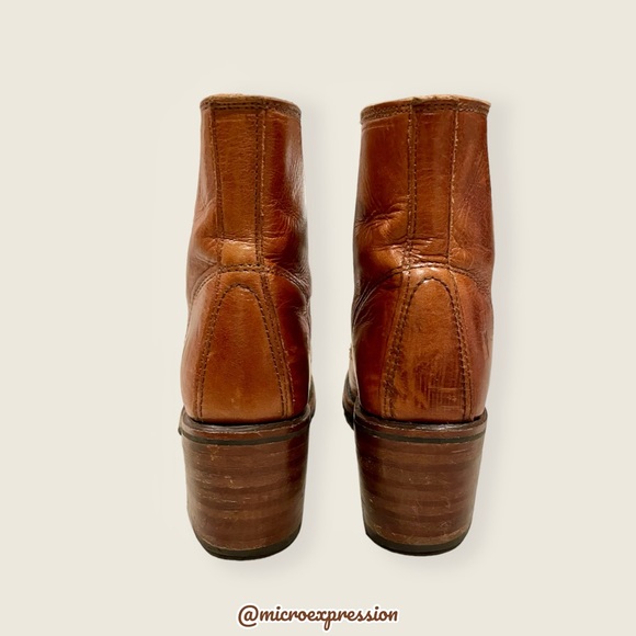 $415 Frye Sabrina 6G Cognac Brown Leather Laced Combat Chunky Heel Ankle Bootie - Picture 11 of 14